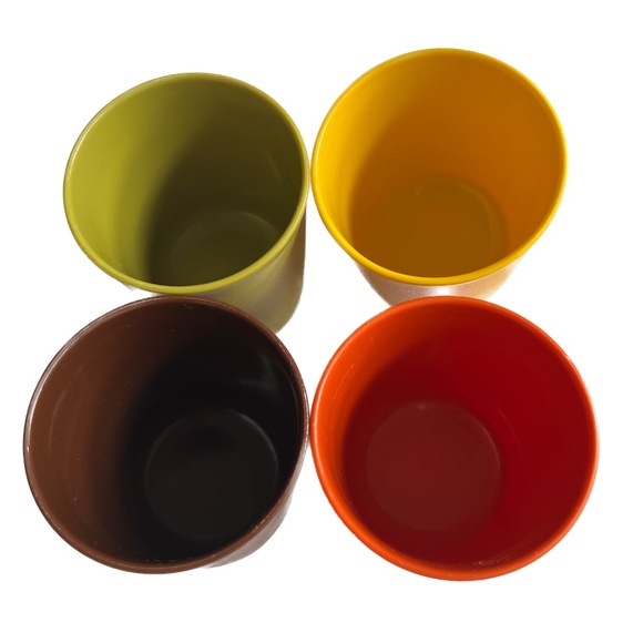 Set of 4 Tupperware Plastic Glasses Tumblers Fall Earth Colours Vintage 6 ozs - Picture 2 of 5